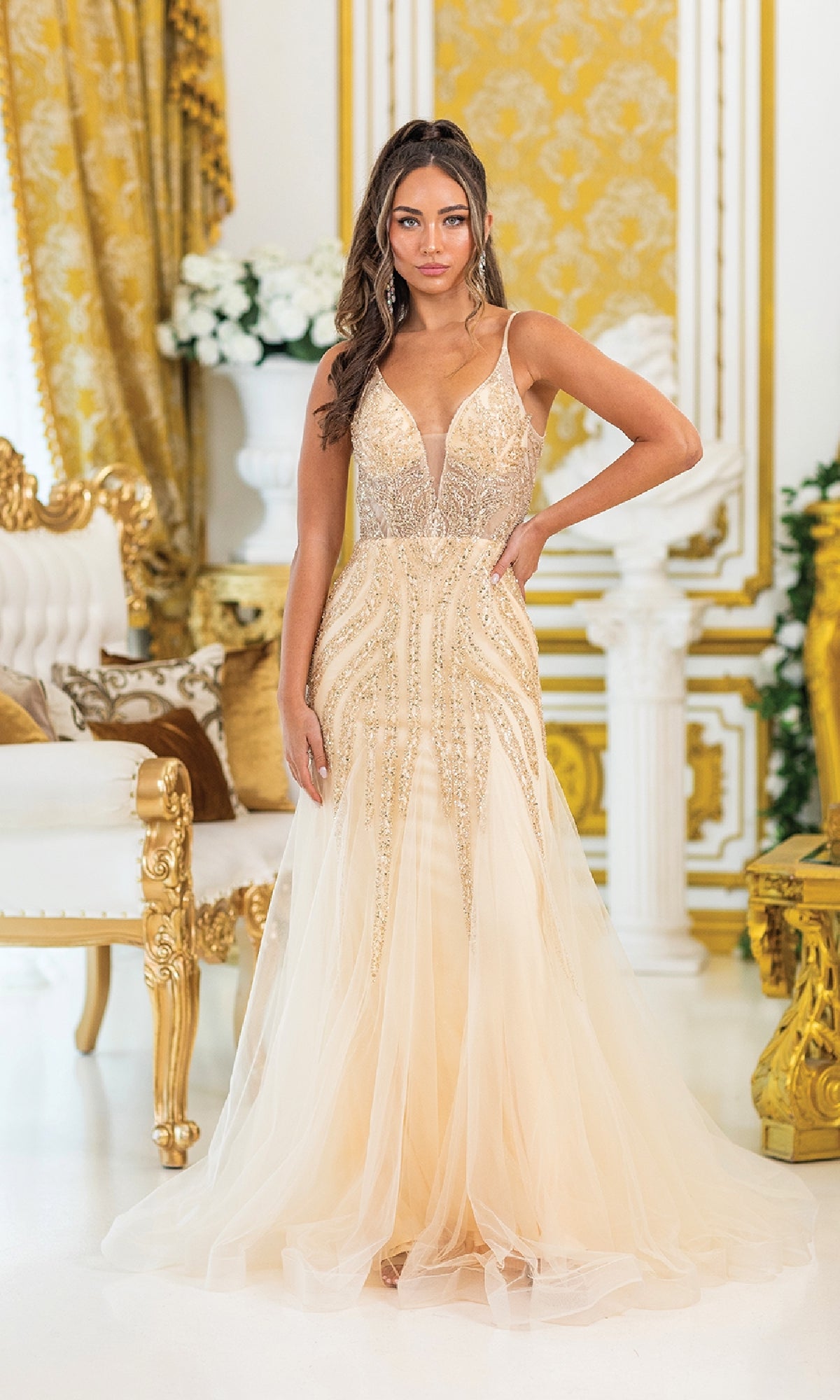 Beaded Champagne Prom Dress: Dancing Queen 4488