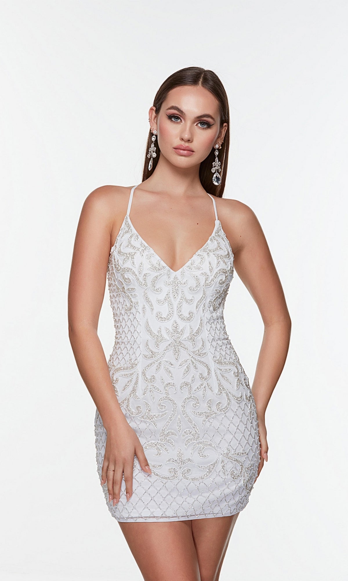 Short V Neck Beaded Bodycon Homecoming Dress 4506