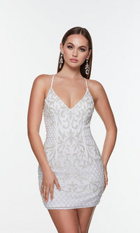 Short V-Neck Beaded Bodycon Homecoming Dress 4506