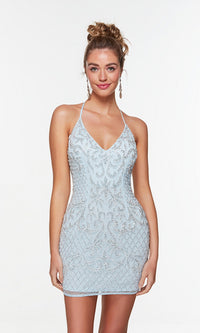 Short V-Neck Beaded Bodycon Homecoming Dress 4506