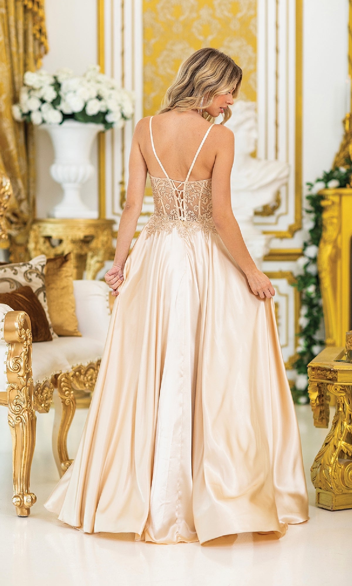 Sheer-Waist Long Prom Dress: Dancing Queen 4520