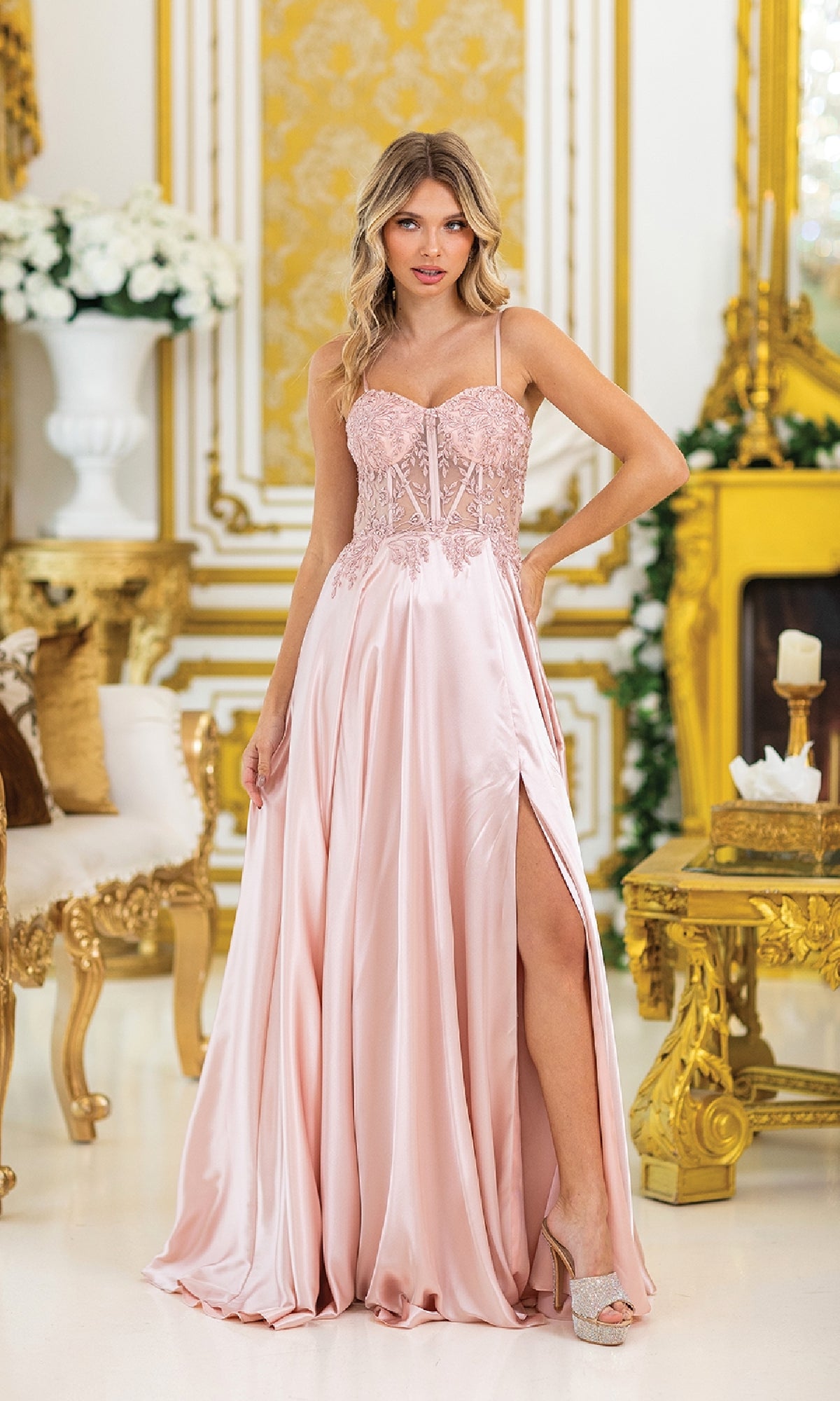 Sheer-Waist Long Prom Dress: Dancing Queen 4520