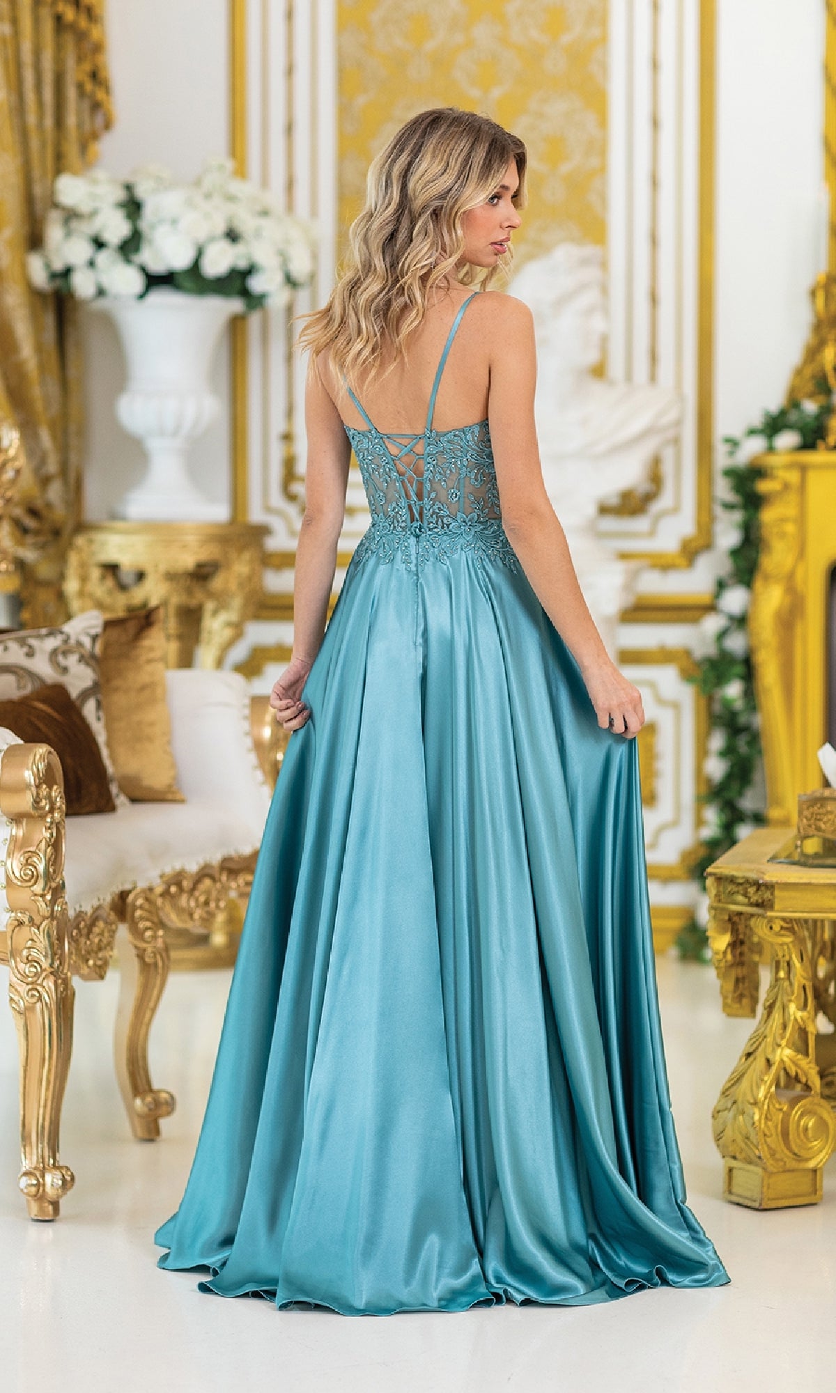 Sheer-Waist Long Prom Dress: Dancing Queen 4520