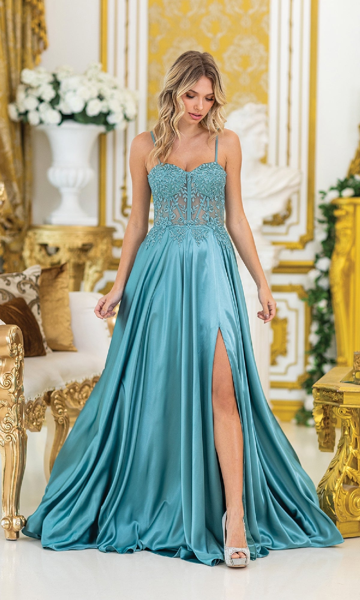 Sheer-Waist Long Prom Dress: Dancing Queen 4520