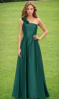 Hunter Green One-Shoulder Long Prom Dress 4600BN