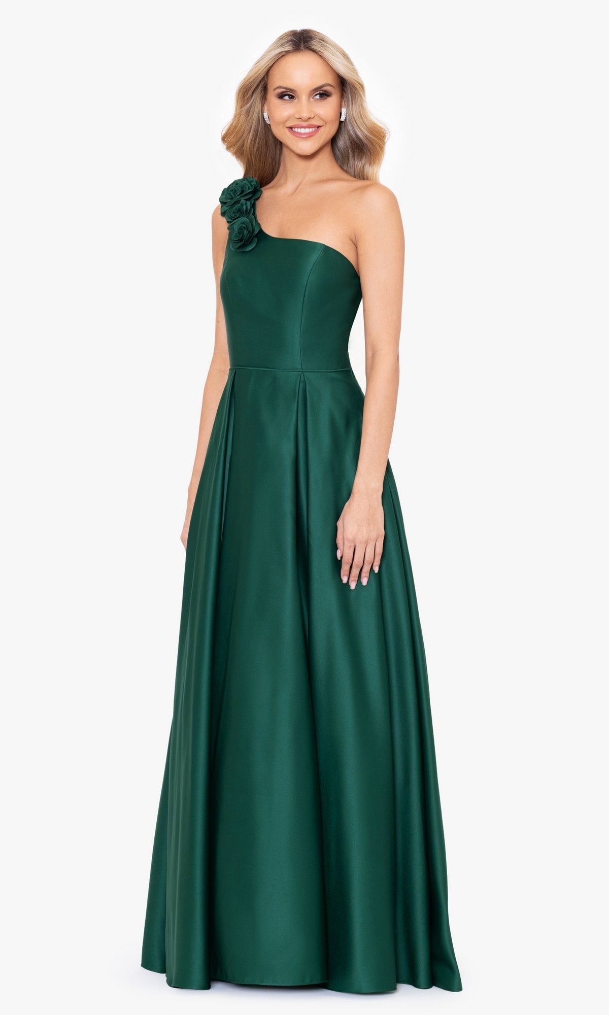 Hunter Green One-Shoulder Long Prom Dress 4600BN