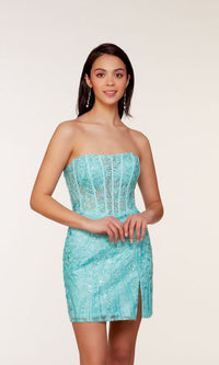 Strapless Short Beaded Corset Homecoming Dress 4616