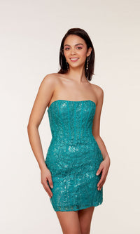 Strapless Short Beaded Corset Homecoming Dress 4616