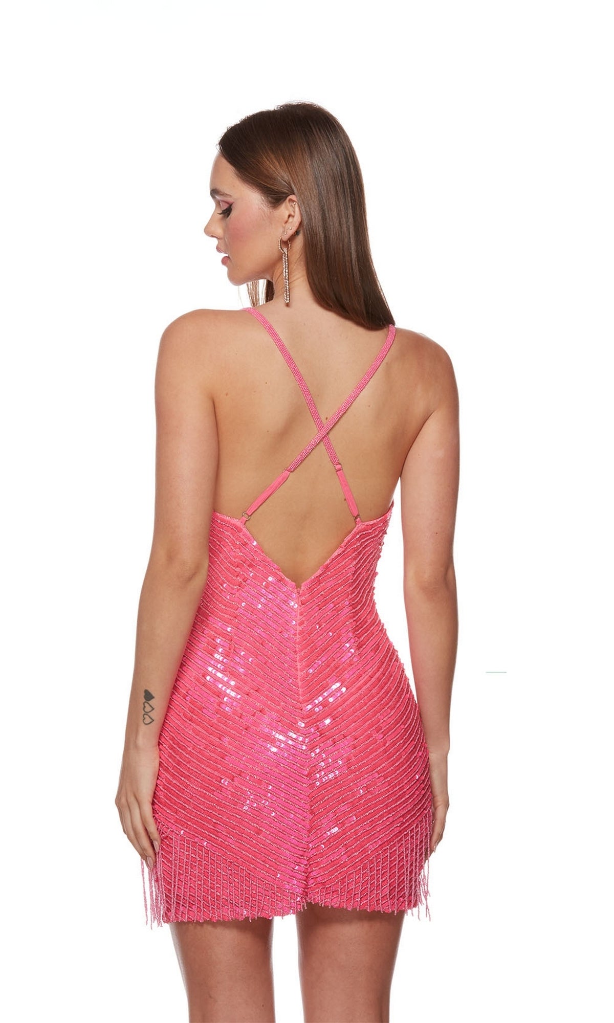 Neon Short Sequin Party Dress with Fringe 4627