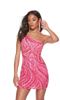 One-Shoulder Alyce Hand-Beaded Mini Dress 4641