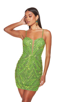 Alyce Plunging V-Neck Short Beaded Hoco Dress 4840