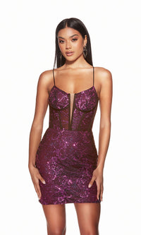 Alyce Sequin-Mesh Short Magenta Hoco Dress 4859