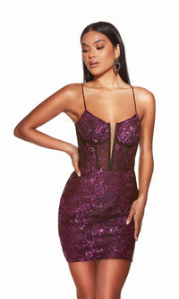 Alyce Sequin-Mesh Short Magenta Hoco Dress 4859