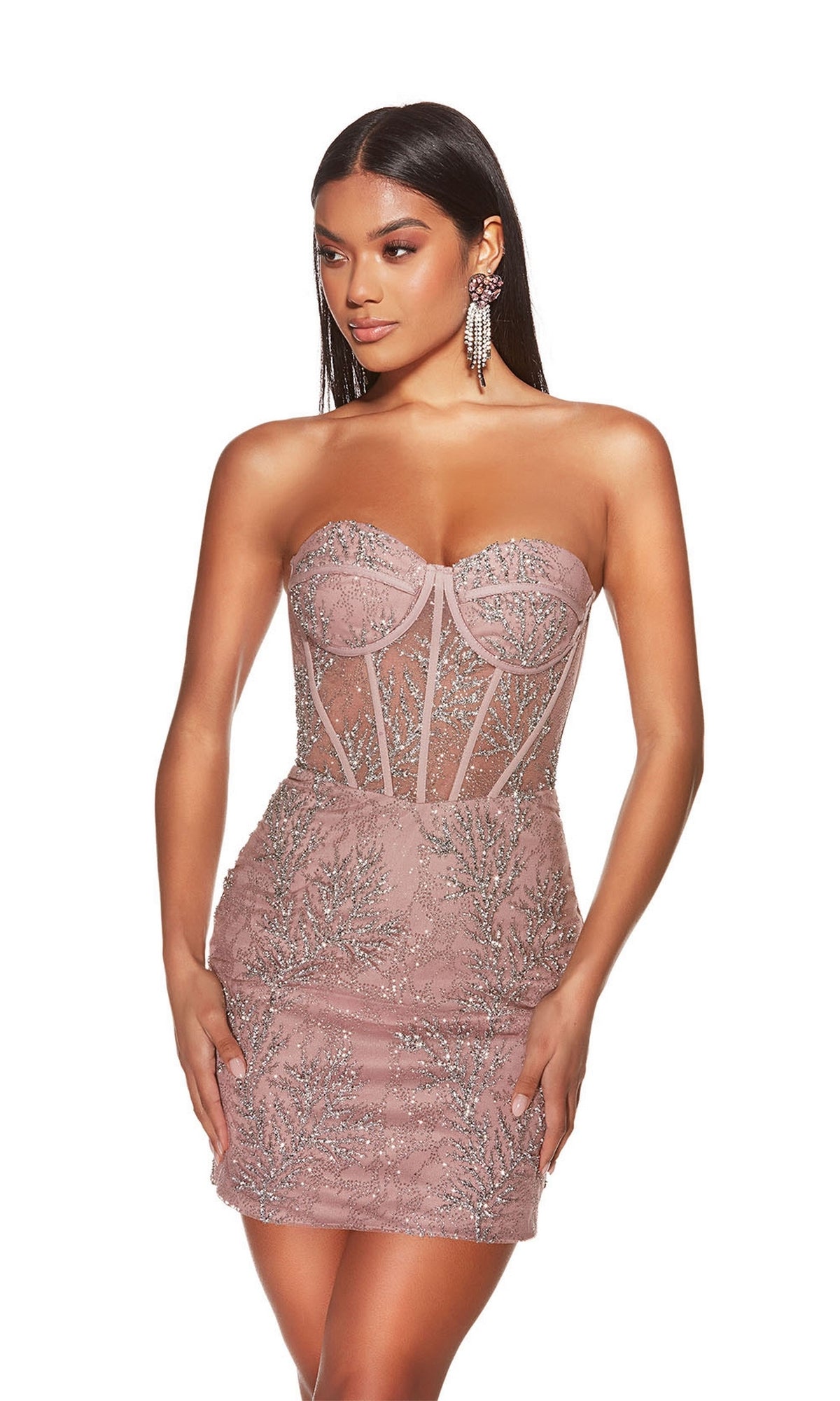 Strapless Sweetheart Short Glitter Hoco Dress 4865