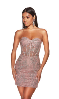 Strapless Sweetheart Short Glitter Hoco Dress 4865