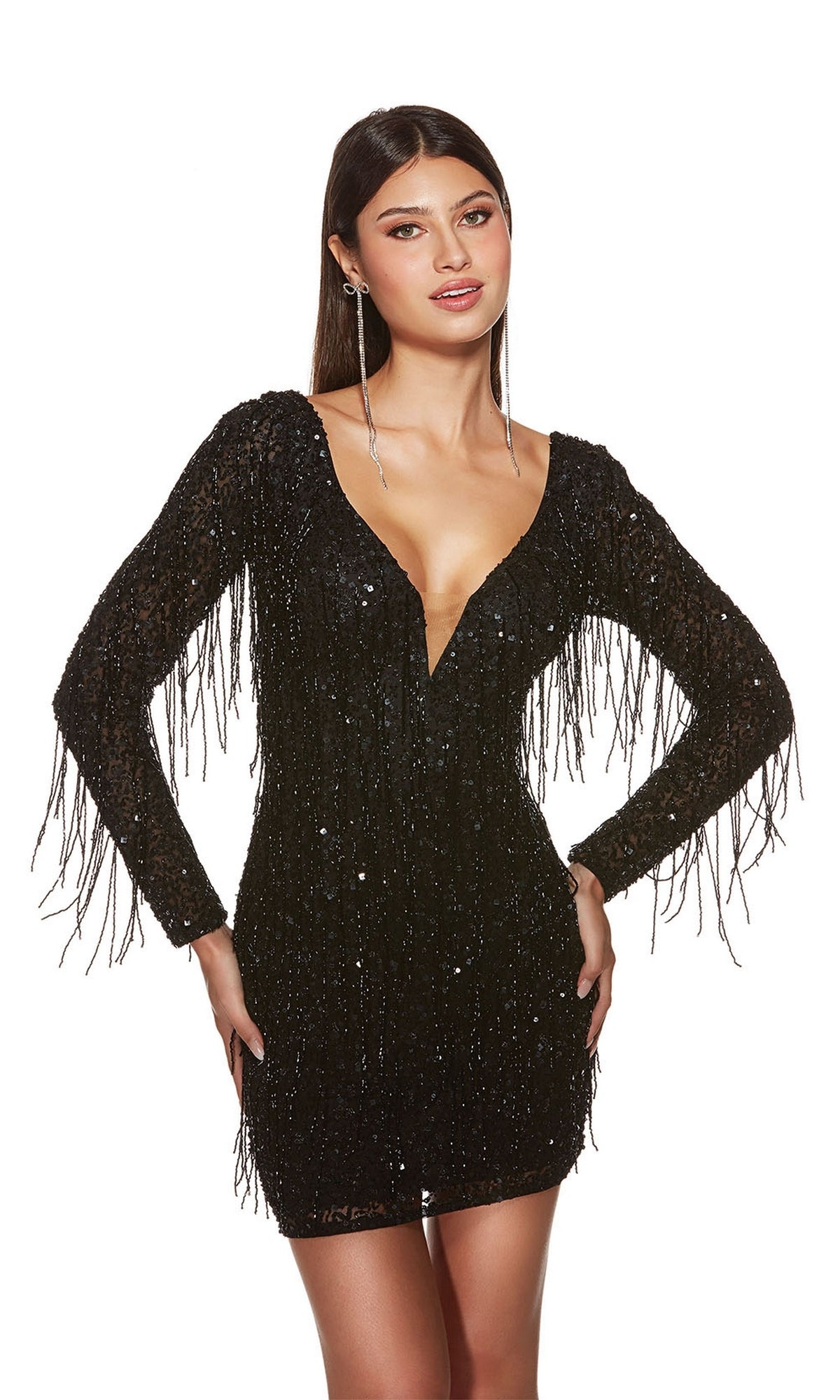 Alyce Long-Sleeved Short Sequin Party Dress 4873