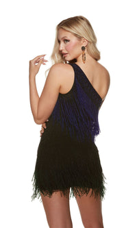 One-Shoulder Fringe Homecoming Dress: Alyce 4874