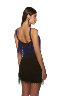 V-Neck Fringe Homecoming Dress: Alyce 4875