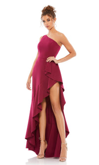 Berry Red High-Low Ruffle Formal Dress 49089