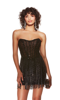 Alyce Beaded-Fringe Strapless Mini Hoco Dress 4940