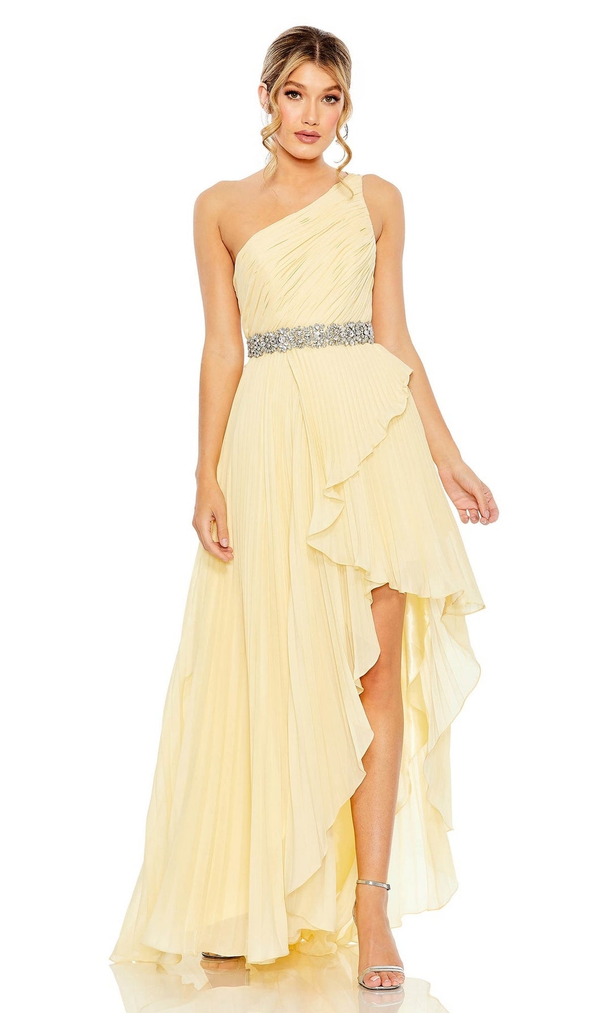 One-Shoulder White High-Low Formal Dress 49532