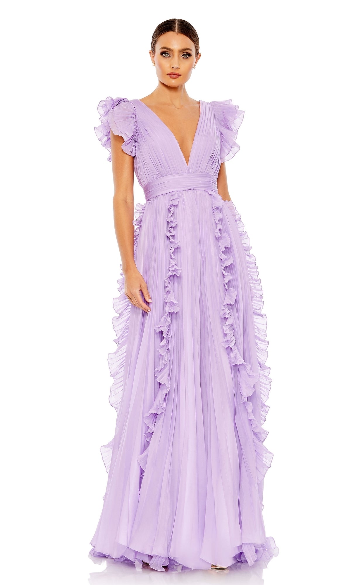 Mac Duggal Ruffle-Sleeve Long Formal Dress 49539