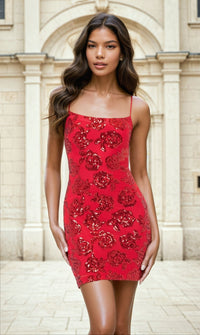 Cut-Out Short Red Glitter Hoco Dress 4971BN