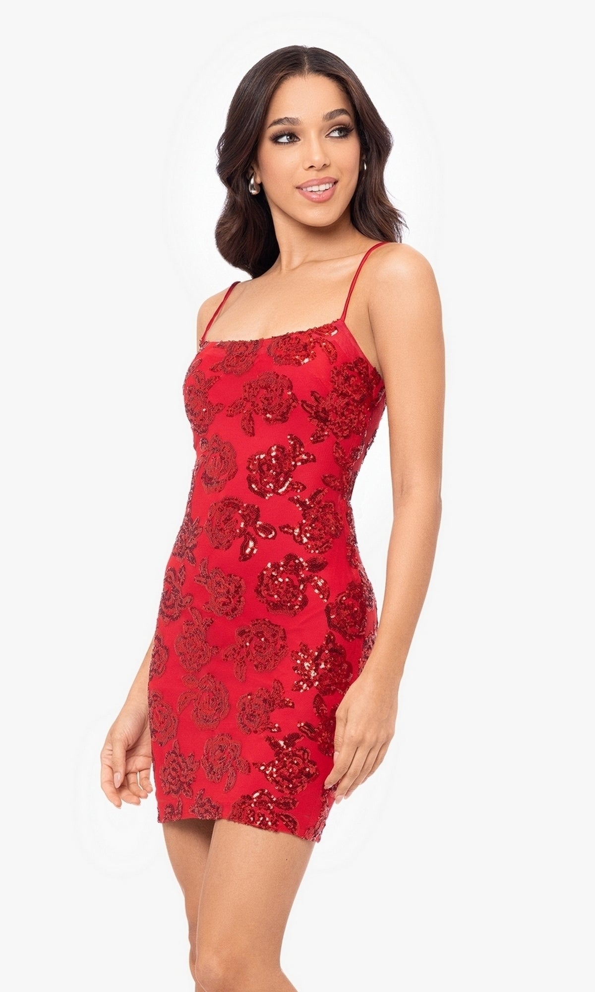 Cut-Out Short Red Glitter Hoco Dress 4971BN