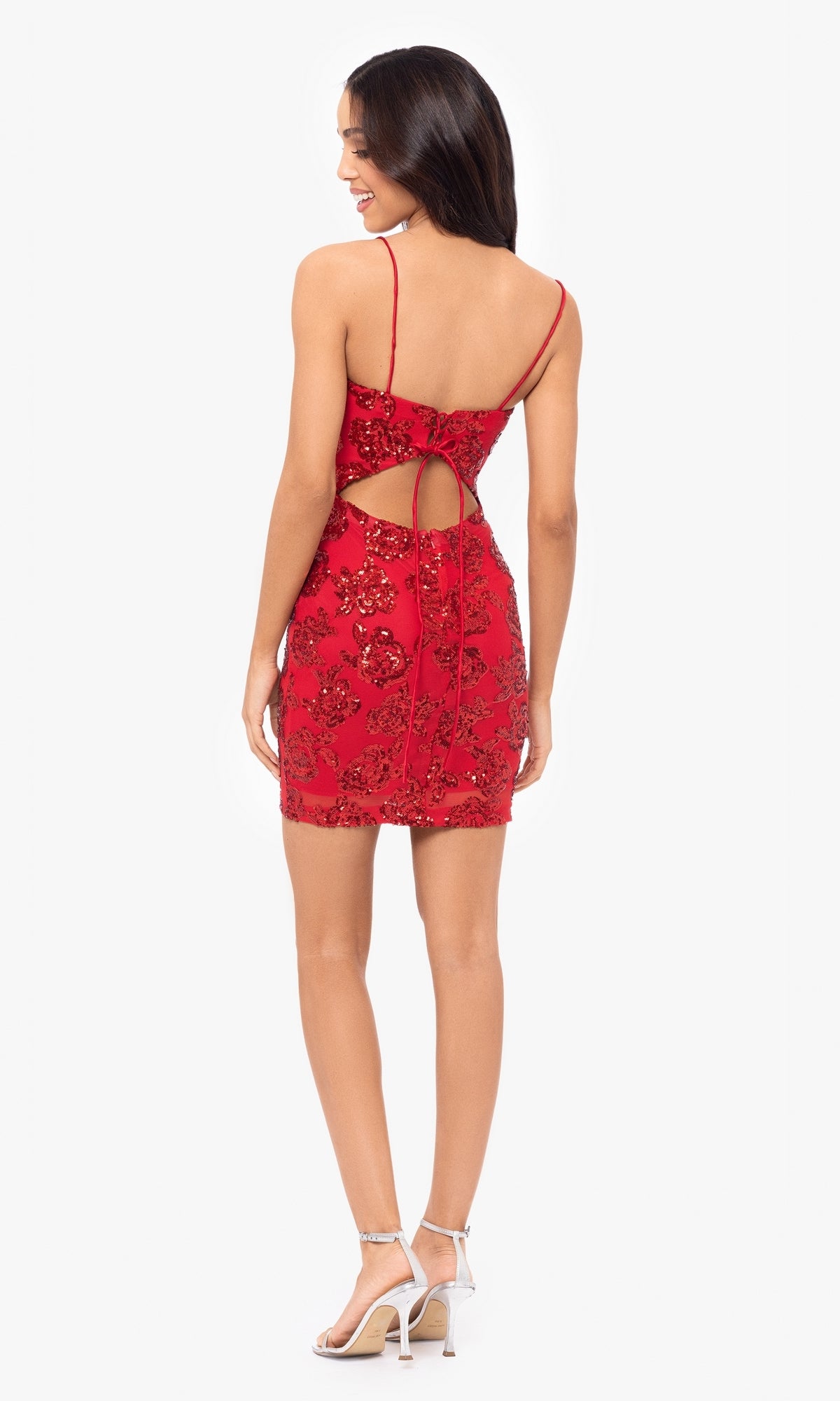 Cut-Out Short Red Glitter Hoco Dress 4971BN