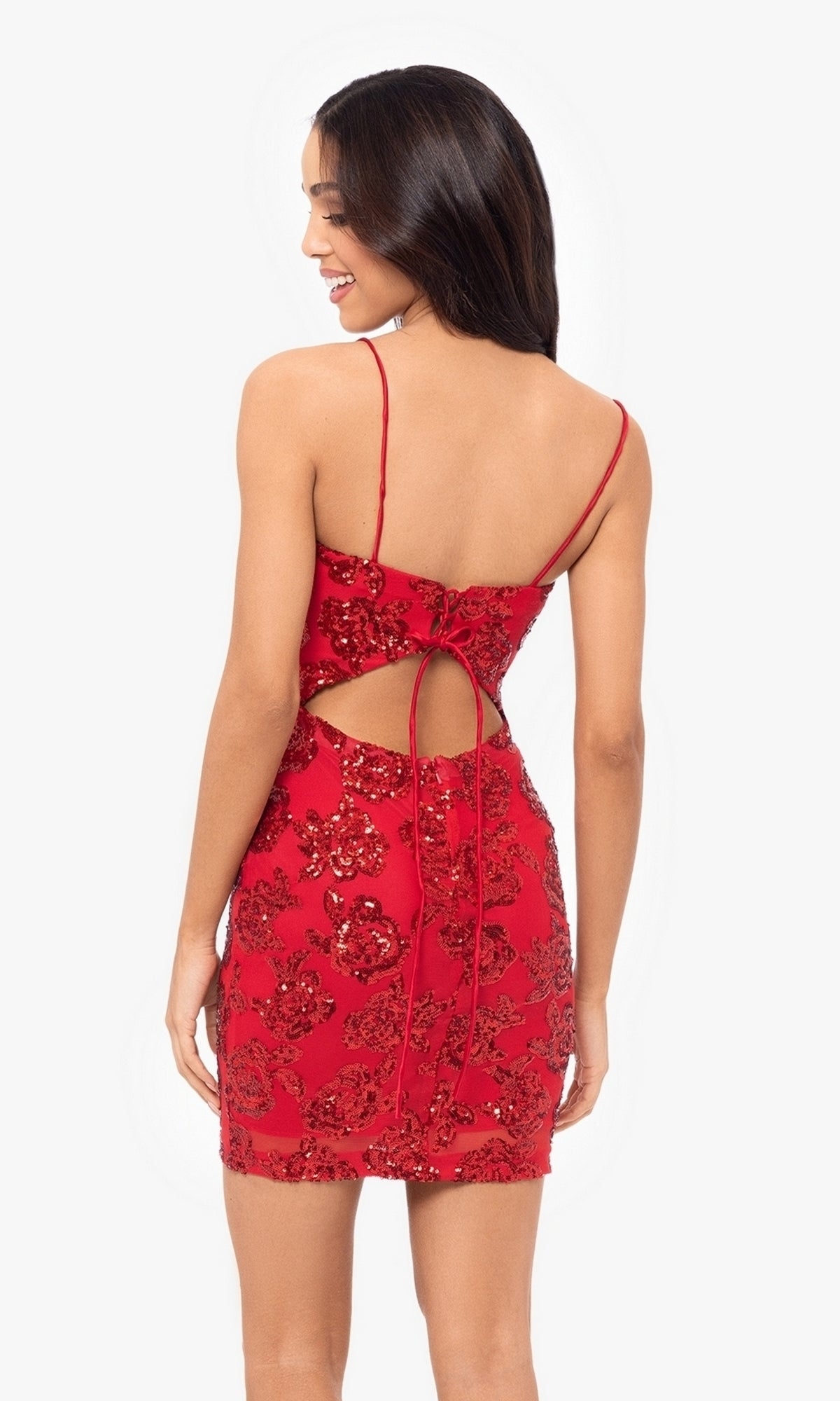 Cut-Out Short Red Glitter Hoco Dress 4971BN