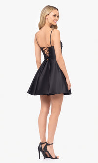 Sheer-Bodice Short Black Hoco Dress 4982BN