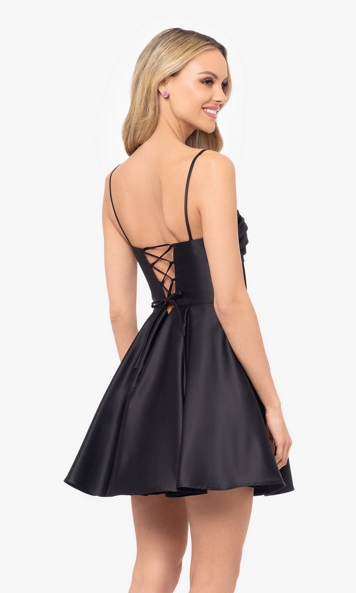 Sheer-Bodice Short Black Hoco Dress 4982BN