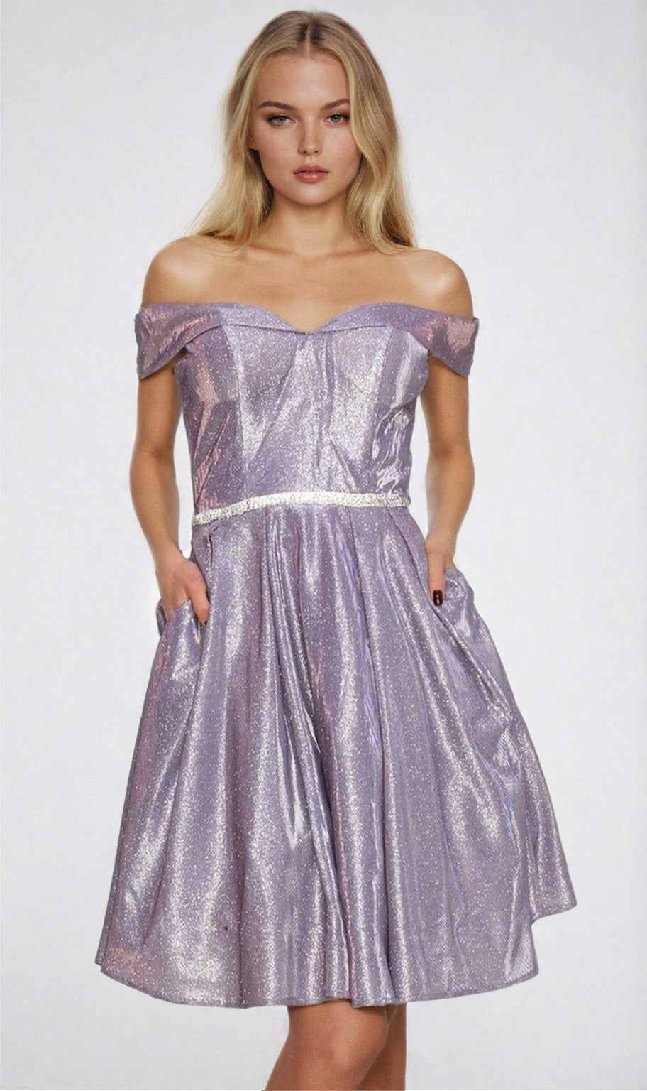 Off-Shoulder Short Glitter Homecoming Dress 8012J