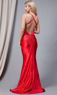 Twist-Waist Deep V-Neck Long Prom Dress 5039