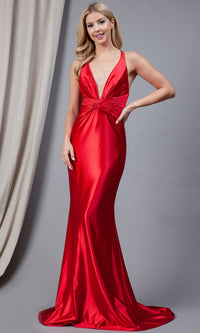 Twist-Waist Deep V-Neck Long Prom Dress 5039