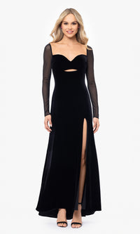 Long Black Velvet Formal Dress: Blondie Nites 5040BN