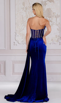 Sheer-Waist Strapless Long Velvet Prom Dress 5051