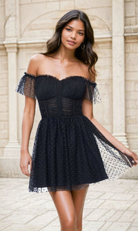 Off-Shoulder Short Black Homecoming Dress 5054BN