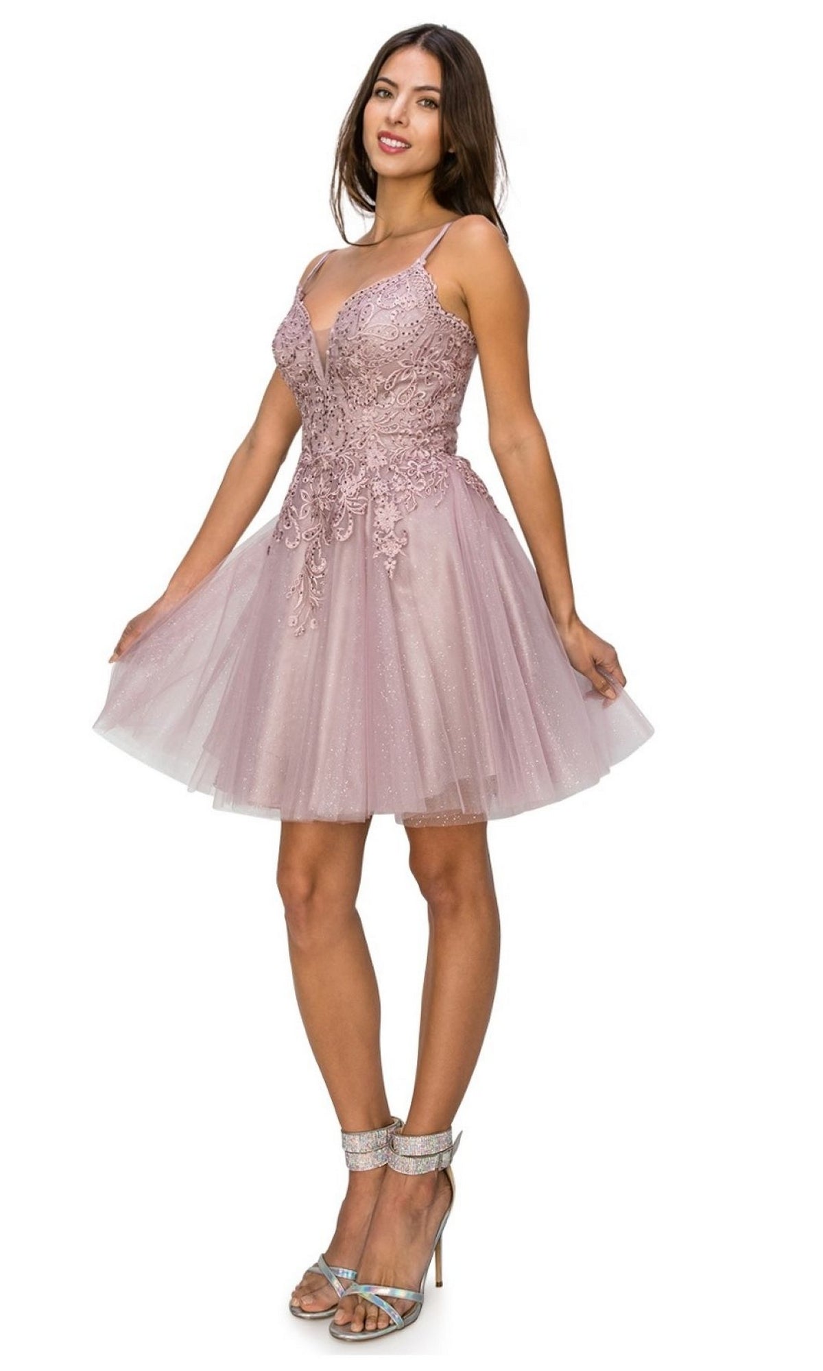 Corset-Back Short Glitter Homecoming Dress 5125J