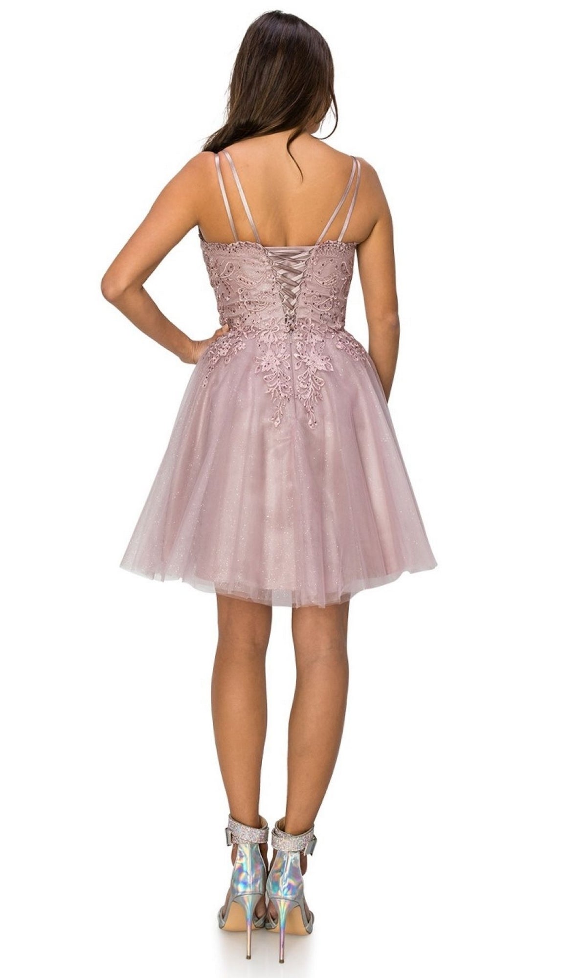 Corset-Back Short Glitter Homecoming Dress 5125J