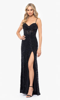 Black Sequin-Print Prom Dress: Blondie Nites 5213BN