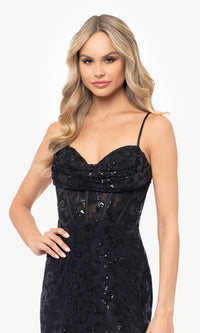 Black Sequin-Print Prom Dress: Blondie Nites 5213BN