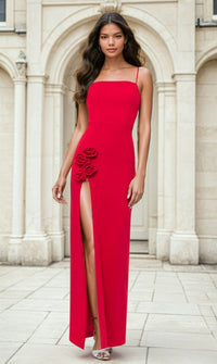 Rosette Long Red Prom Dress: Blondie Nites 5218BN