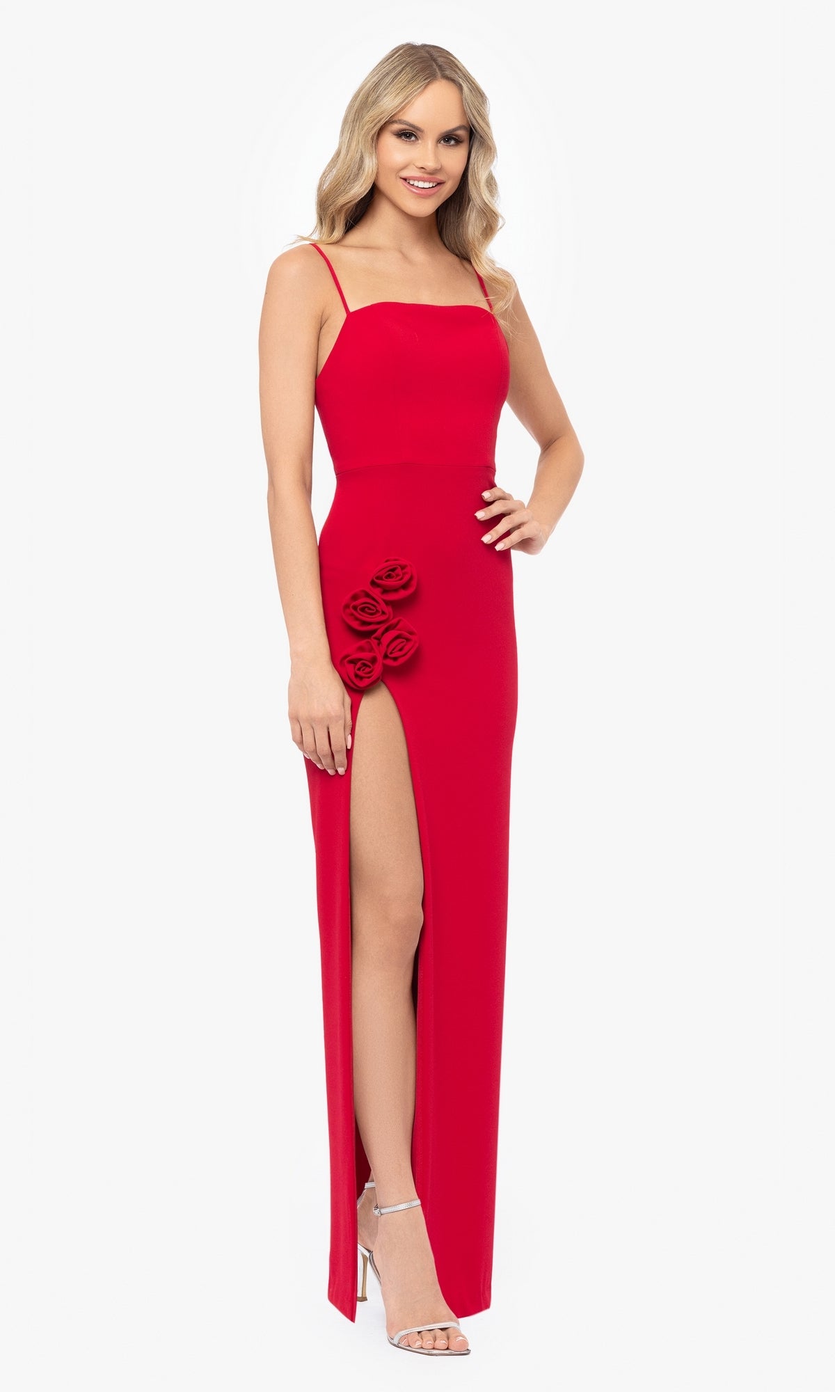 Rosette Long Red Prom Dress: Blondie Nites 5218BN