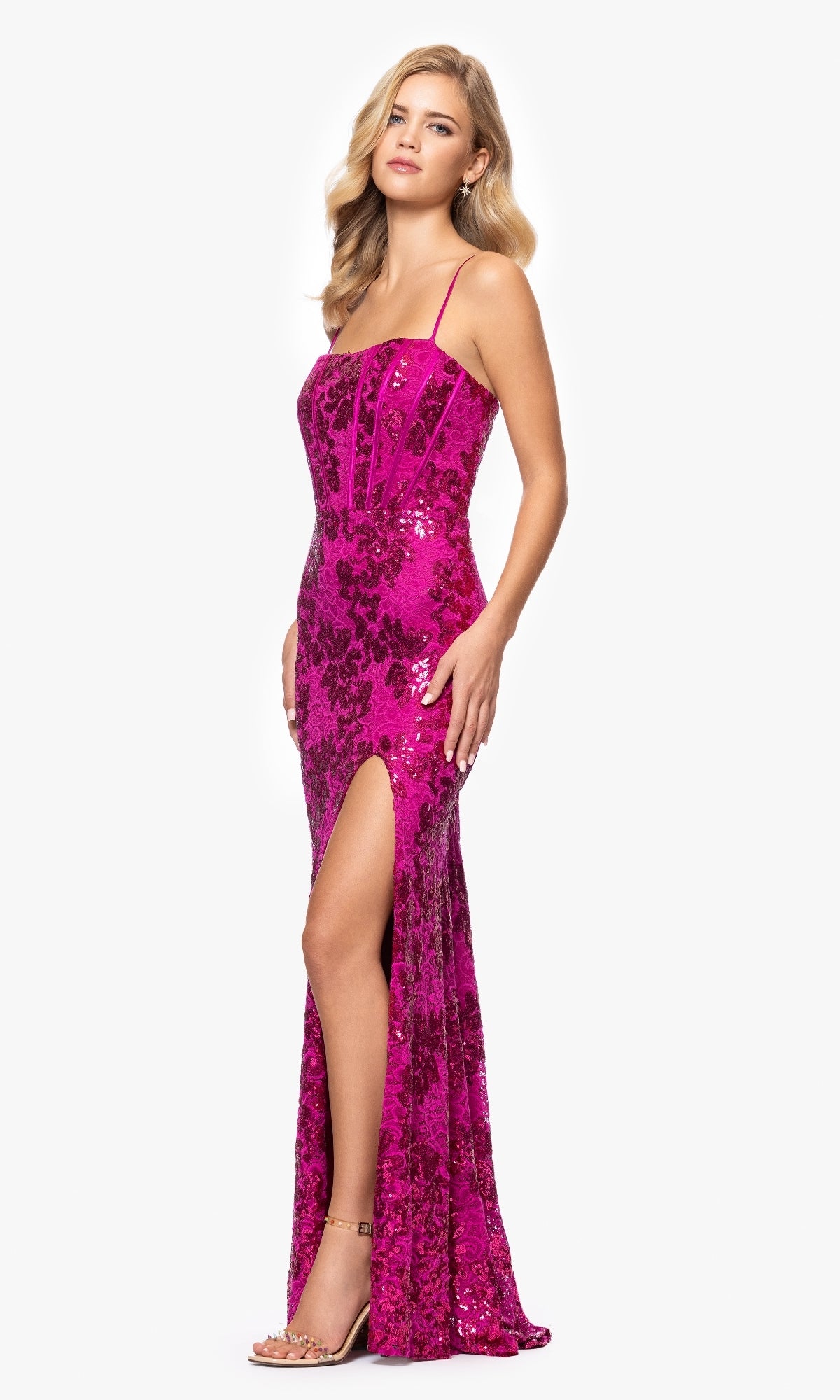 Hot Pink Lace Prom Dress: Blondie Nites 5247BN