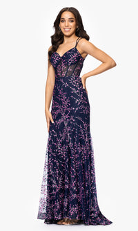 Navy Blue Print Prom Dress: Blondie Nites 5273BN