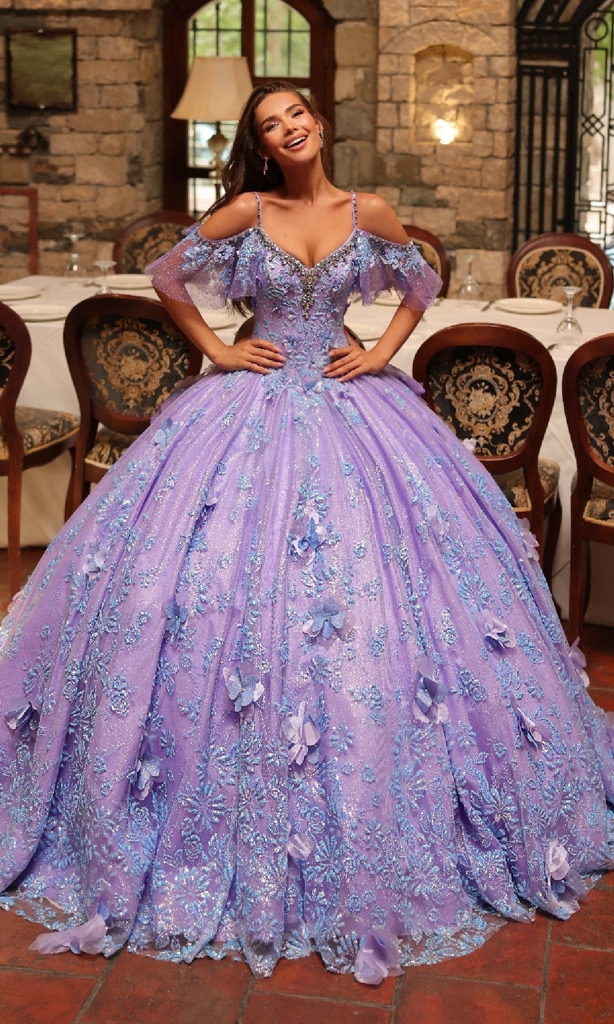 Glitter Tulle Quinceañera Dress: Amarra 54229