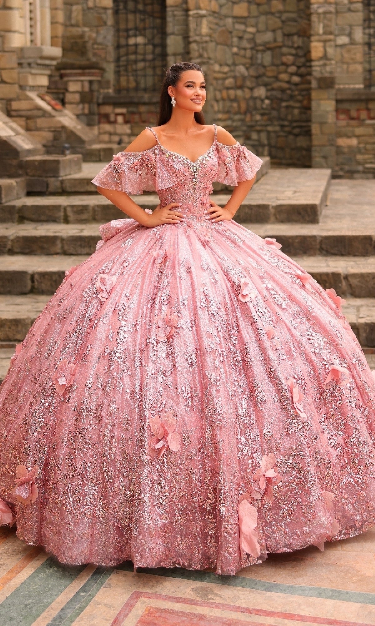 Glitter Tulle Quinceañera Dress: Amarra 54229