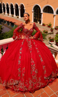 Amarra 54263 Red Quinceañera Dress with Bell Sleeves