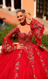 Amarra 54263 Red Quinceañera Dress with Bell Sleeves